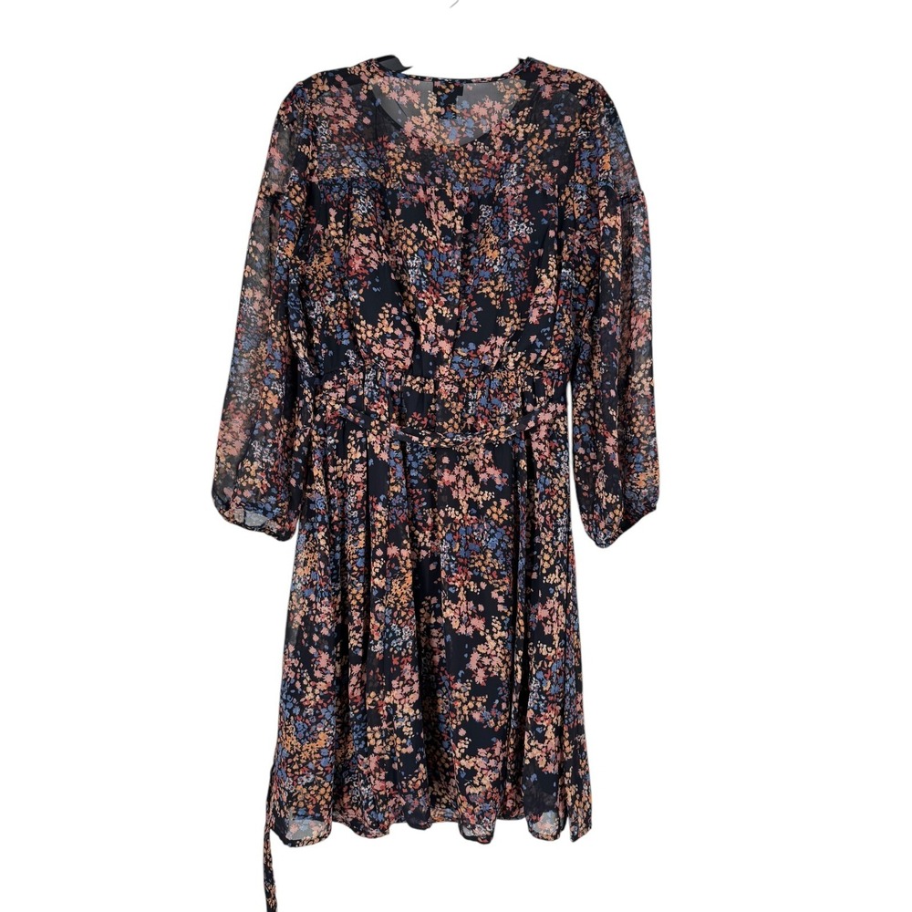 Kate and Lily Women's Floral Print Long Sleeve Belted A-Line Midi Dress Size 10